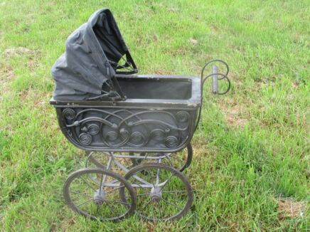 Vintage Baby Doll Bear Carriage Stroller Wood Genuine