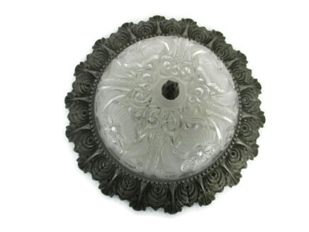 Gorgeous French Ceiling Lamp Fixture Plafonniere Ornate Faux Brass Bubbled Glass