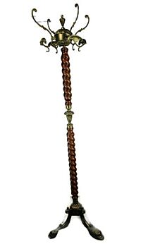 Vintage Carved Wood Barley Twist Hall Tree Coat Hat Rack Stand Fish Legs HTF