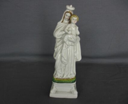 Antique 1900 Vieux Paris Porcelain Bisque Statue Virgin Mary Infant Jesus 8.66" Gorgeous