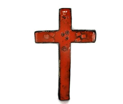 Small Mid Century Modern Ceramic Crucifix Orange Abstract Era Amphora Perignem