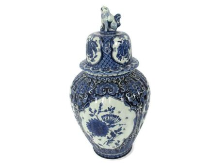 Royal Sphinx Maastricht Delft Vase Urn Marked Boch Blue White Foo Dog 15.74"