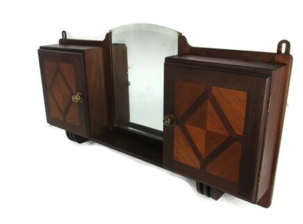 Double Apothecary Bathroom Medicine Kitchen Cabinet Wood Art deco Inlay WOW
