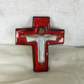 Small Mid Century Modern Ceramic Modernist Crucifix Red Era Amphora Perignem