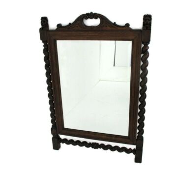 XL Stunning Hand Carved Ornate Mirror Barley Twist Lion Heads Beveled glass WOW