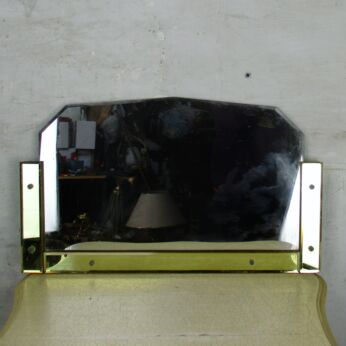 Art Deco Nouveau Bauhaus Wall Hanging Two Toned Yellow Clear Mirror Vanity Hall