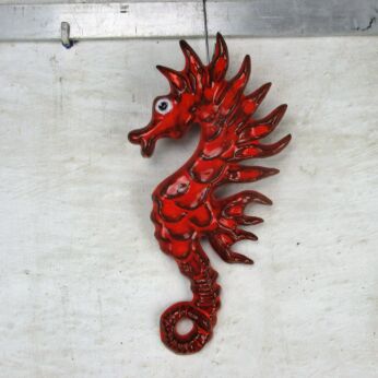 French Red Seahorse Hippocampe Modernist Ceramic Wall Plaque era Amphora Yann