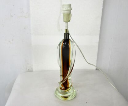 Gorgeous Table Lamp Val St Lambert Style Art Glass Design Amberino Amber Clear Swirled Glass