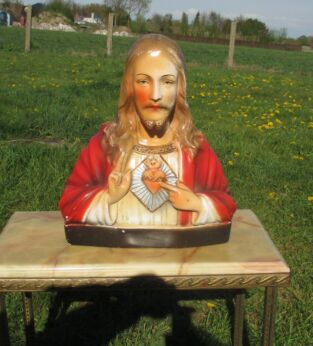 Vintage Jesus Christ Plaster Statuette Bust Chalkware Catholic Sacred Heart