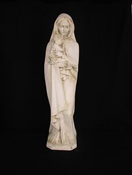 Large Chapel Statue Virgin Mary Madonna Infant Child Tenderness Terra Cotta Gorgeous Painted White 31.29"