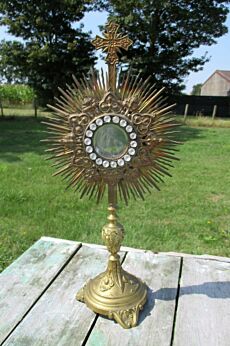 Antique 19th 20th century Ornate Monstrance Relic Holder Brass Gorgeous