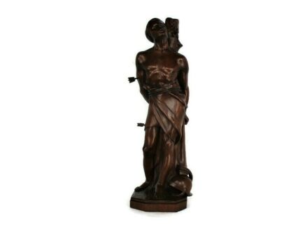 L Hand Carved Wooden Statue Saint Sebastian Martyr Saint Sculpture Collector WOW