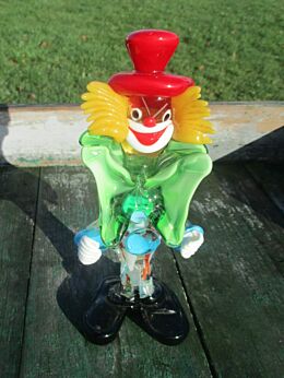 Vintage Italian Murano Art Glass Clown Funky 8.66" Red Hat Green Bow