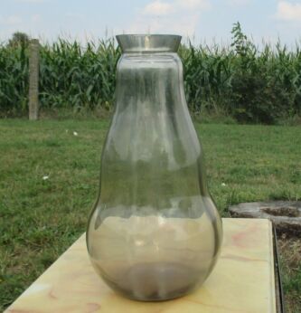 Amber Grey Brown Bottle Vase Hand Blown Optic Swirl Vintage Art Glass