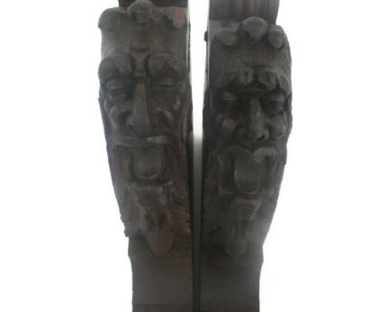 Gothic Satyr Antique Pair Corbels Hand Carved Wood Architectural reclaimed WOW