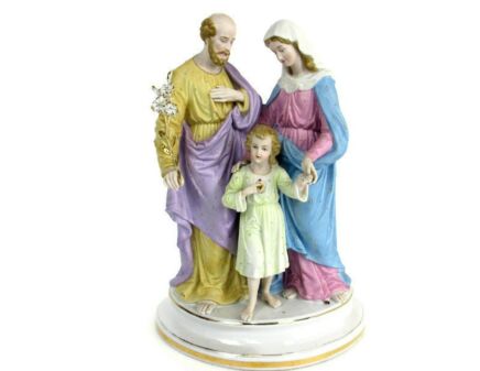 Statue Holy Family Saint Joseph Virgin Mary Madonna Infant Child Bisque Antique
