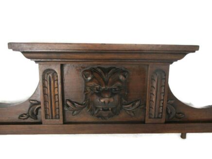 Gothic Hand Carved Wood French Pediment Ornate Over door Architectural Lion Head