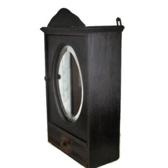 Carved Wood medicine bathroom Cabinet Apothecary Beveled Glass Oval mirror