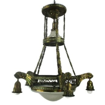 Gothic Ornate Brass 5 Arms Lights Chandelier Revival Empire Impressive Lion Head