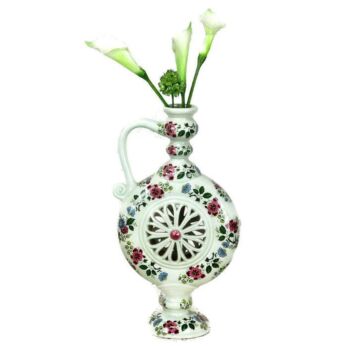 Moon Flask Pilgrim Vase Pink Flowers Birds Handle HTF Collector Porcelain