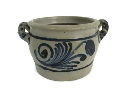 Antique French Stoneware Earthenware Crock Jar Lard Blue gray Barn Farm 4.72 "