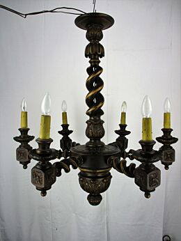 Ornate Open Barley Twist Wooden Chandelier Hand carved Wood 6 arm Lights Working