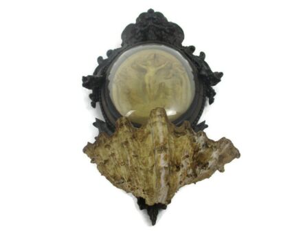 19th C Antique  Hand Made Black Forest Holy Water font WOW Meerschaum Golgotha Crucifixion