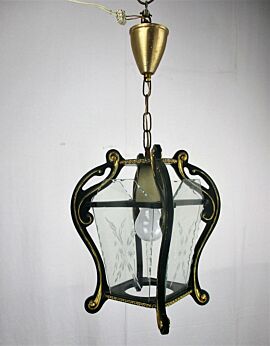 Vintage Florentine Wood Lantern Ornate Etched Glass Chandelier Pendant HTF