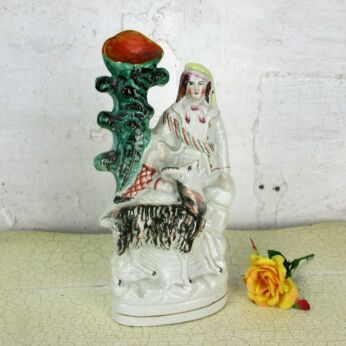 Antique Staffordshire Porcelain Pottery Figurine Statue Young Man Hunter Deer