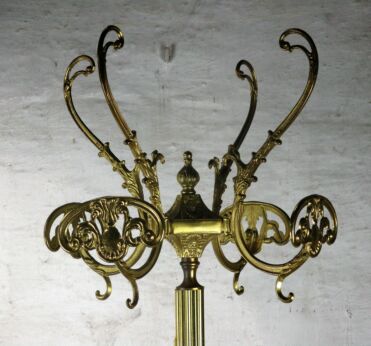 Ornate Coat Hat Rack Hall Tree Stand Floor Brass Onyx Ball Fish Mid Century
