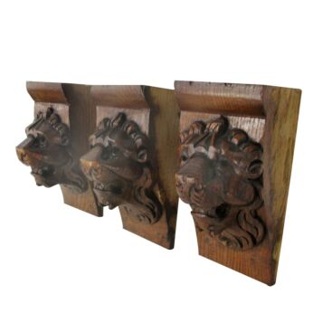 3 Antique Corbels Brackets Hand Carved Wood Architectural Salvage Lion Head