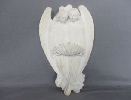 Antique  Holy Water Font Vessel Bisque Angels   White Lovely Collector HTF