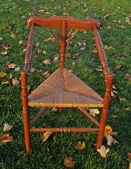Corner Chair with Rush seat Triangle Seating Carved Wood Very Rare