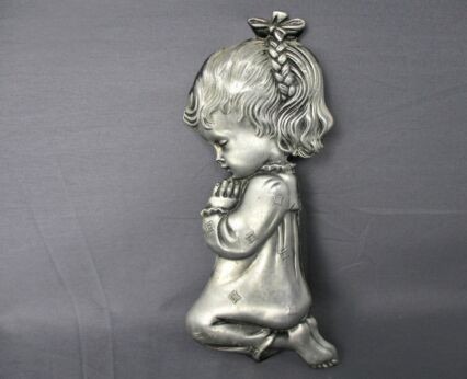 Vintage Wall hanging Aluminium Little girl Kneeling Praying Sweet Nostalgic