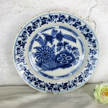Large 19th Century Hand Painted Delfts Delft Blue Charger Plate Collector HTF