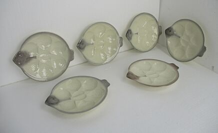 set of 6 Oyster Fish Plates Vintage Waechtersbach West Germany Porcelain HTF