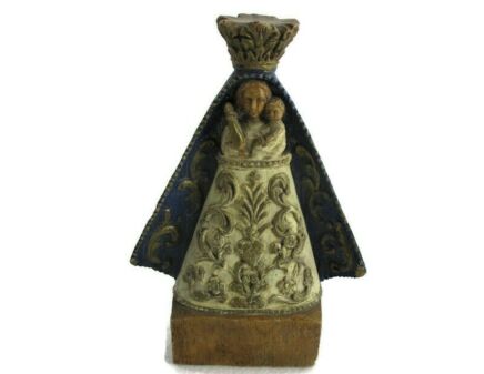 Art Deco Our Lady  Madonna Statue  Resin Virgin Mary Infant HTF Collector Blue Robe Staff
