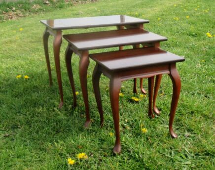 Vintage Wooden Nesting Side Tables Danish Modern style Mid Century 3 pieces