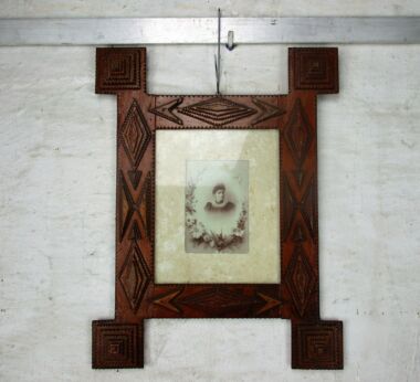 antique Tramp Art picture frame trench Art Folk Art Layered French Handmade HTF