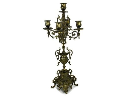 Vintage Gorgeous Brass Ornate Candle Holder Stick Candelabra 5 arm Hollywood regency Style