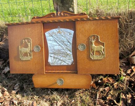 Vintage Authentic Wooden Medicine Wall Cabinet Apothecary Glass mirror Deer