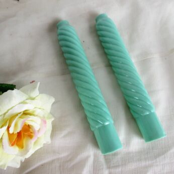 pair Antique Custard Swirled Glass Bobeche Candle Chandelier Sleeves Blue Green