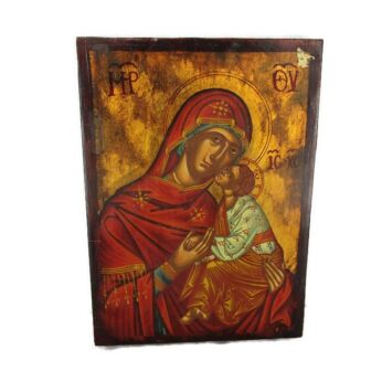 Vintage Florentine Wooden Icon Magnificat Print On wood Infant Child Madonna