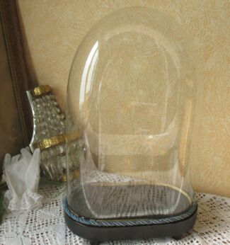 Antique Oval Glass Globe Dome Bell Cloche Display Hand blown Steampunk 16.14"