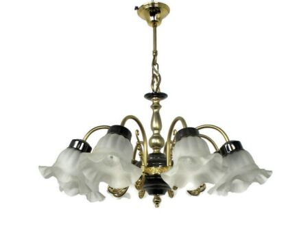 8 Arm Lights Chandelier Revival French Empire Style Brass Tulip Shades Lovely
