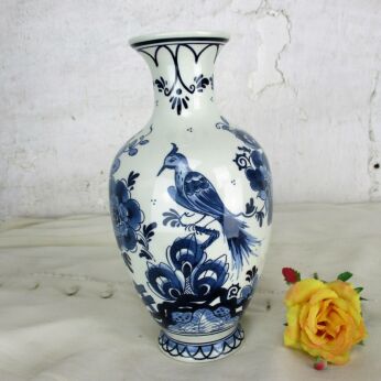 Small Vase Delft Holland Blue White Porcelain Marked Royal Goedewaagen Bird