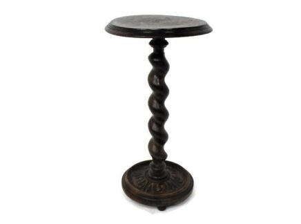 Hand Carved Wood Barley Twist Pedestal Display Side Table Plant Bonsai Flower Stand Gorgeous Base 21.85"