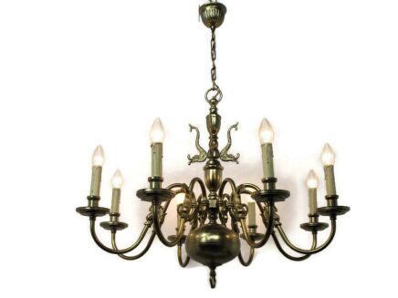 Flemish Dutch Chandelier 8 Arm Lights Barn Country Farmhouse Style Brass 40s