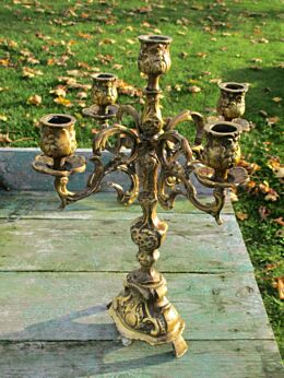 Stunning Antique Candelabra Ornate Large Brass Ornate 5 Arm Candle Holder Heavy