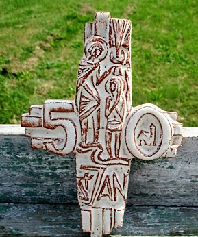 Mid Century Design Modernist Ceramic Crucifix 50th Anniversary Bruges Hospital